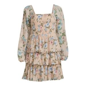 Madden NYC Floral Milkmaid Coquette Ruffle Smocked  Dress XS #3